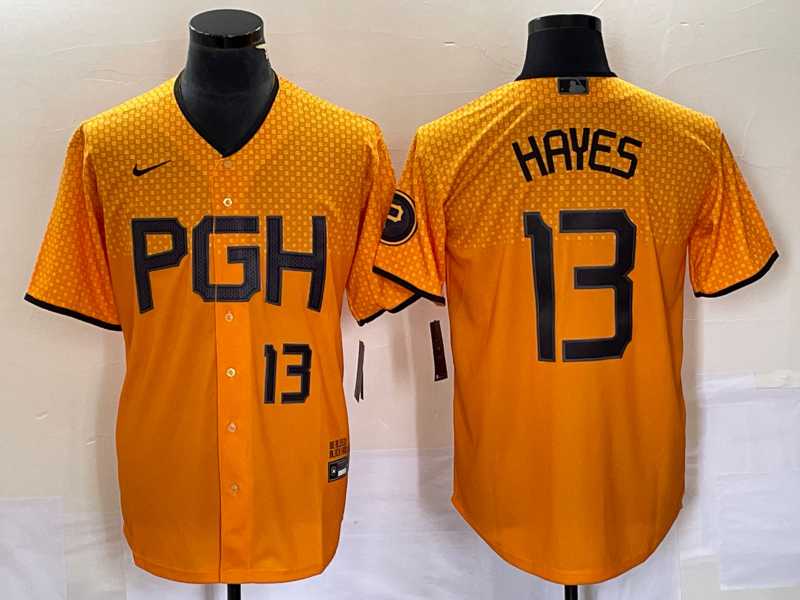Men%27s Pittsburgh Pirates #13 KeBryan Hayes Number Gold 2023 City Connect Stitched Jersey1->pittsburgh pirates->MLB Jersey